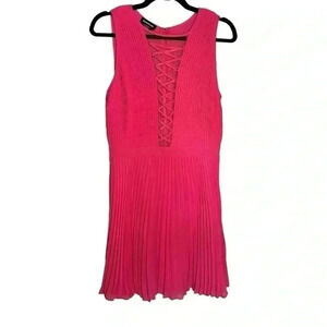 Bebe NWT Valentines Day 💕 Pink Lace Up Mini Dress Pleated Size 8